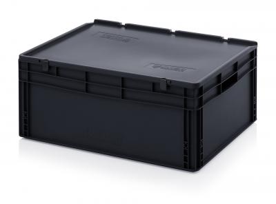 ESD Antistatic Euro Container Boxes with hinged lid - 80 x 60 x 34 cm (L x W x H) - 666 ESD ED 86/32 HG